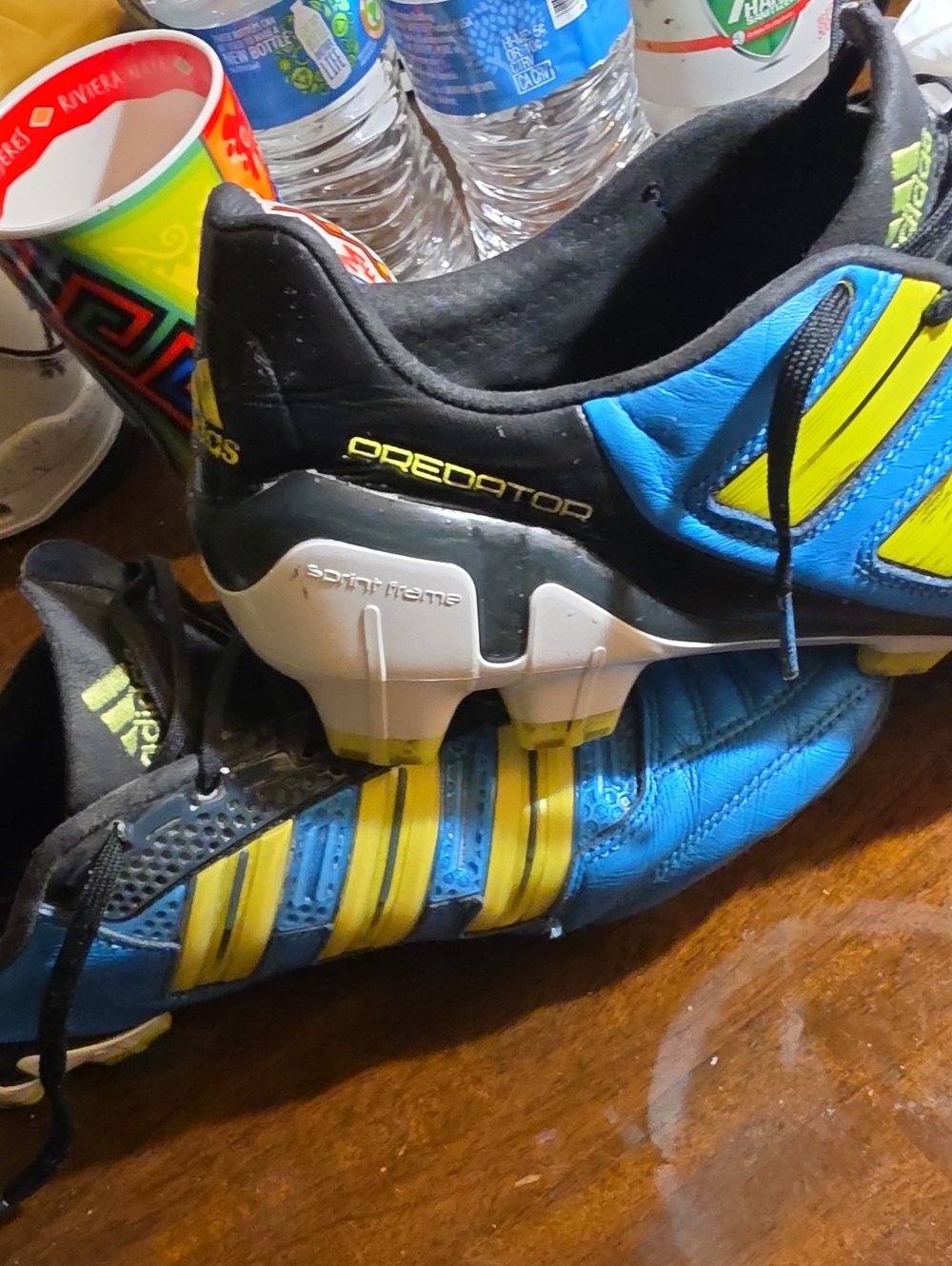 adidas Predator Blue and Yellow Soccer Cleats They are made of kangaroo leather.